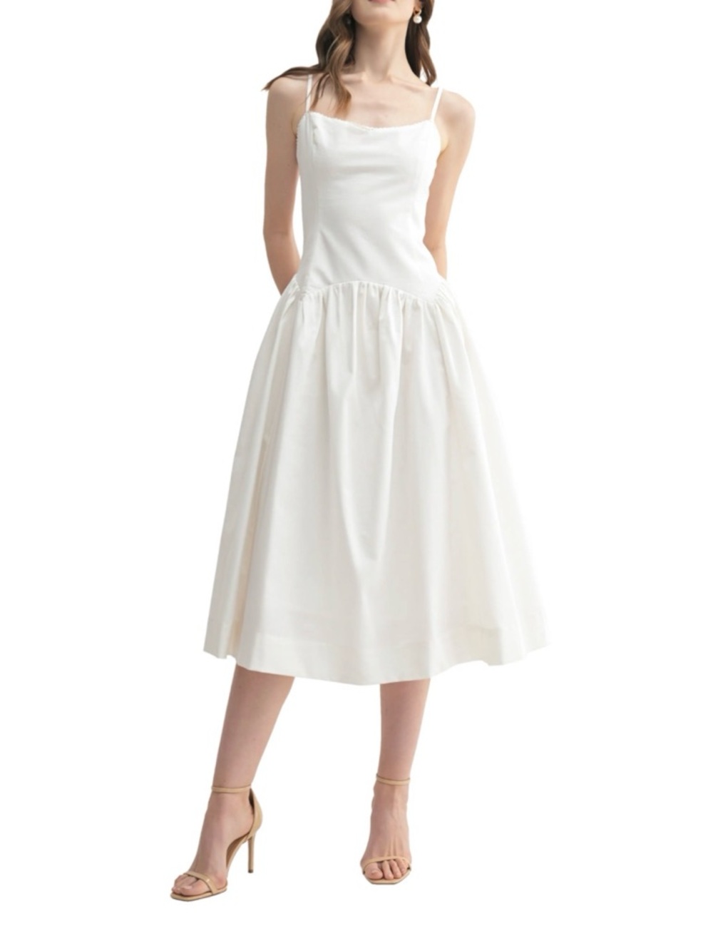 Nordstrom Drop Waist Cotton & Linen Midi Dress Size M